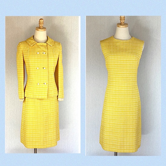 Jack Feit Dresses & Skirts - Vintage 1960’s Jack Feit yellow white coordinated shift dress and jacket set